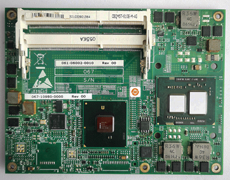 CEQM57-610E-M-4G   061-06002-0010 REV 00   067-10980-0000 REV 00     RadiSys CEQM57–610E – COM Express Module w/ Core™ i7 610E 2.53GHz | 4MB cache | Type 2 | single LAN | SDVO | TPM