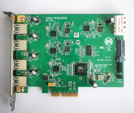 U3X4-PCIE4XE101  REV  1.2.0  PCB-00456-04  Quad Channel USB 3.0 to PCI Express x4 Gen 2 Host Card